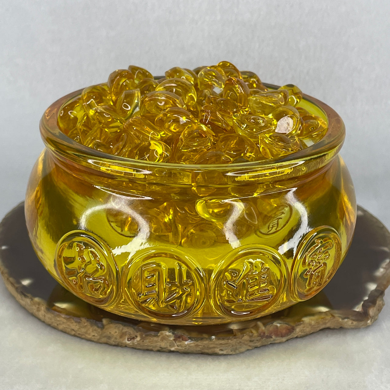 1,056.13g Liuli Prosperity Wealth Pot with Mini Ingots | Imperial Golden Yellow Feng Shui Treasure Basin | Ultimate Abundance Pillar & Corporate Success Centerpiece (120x80mm)