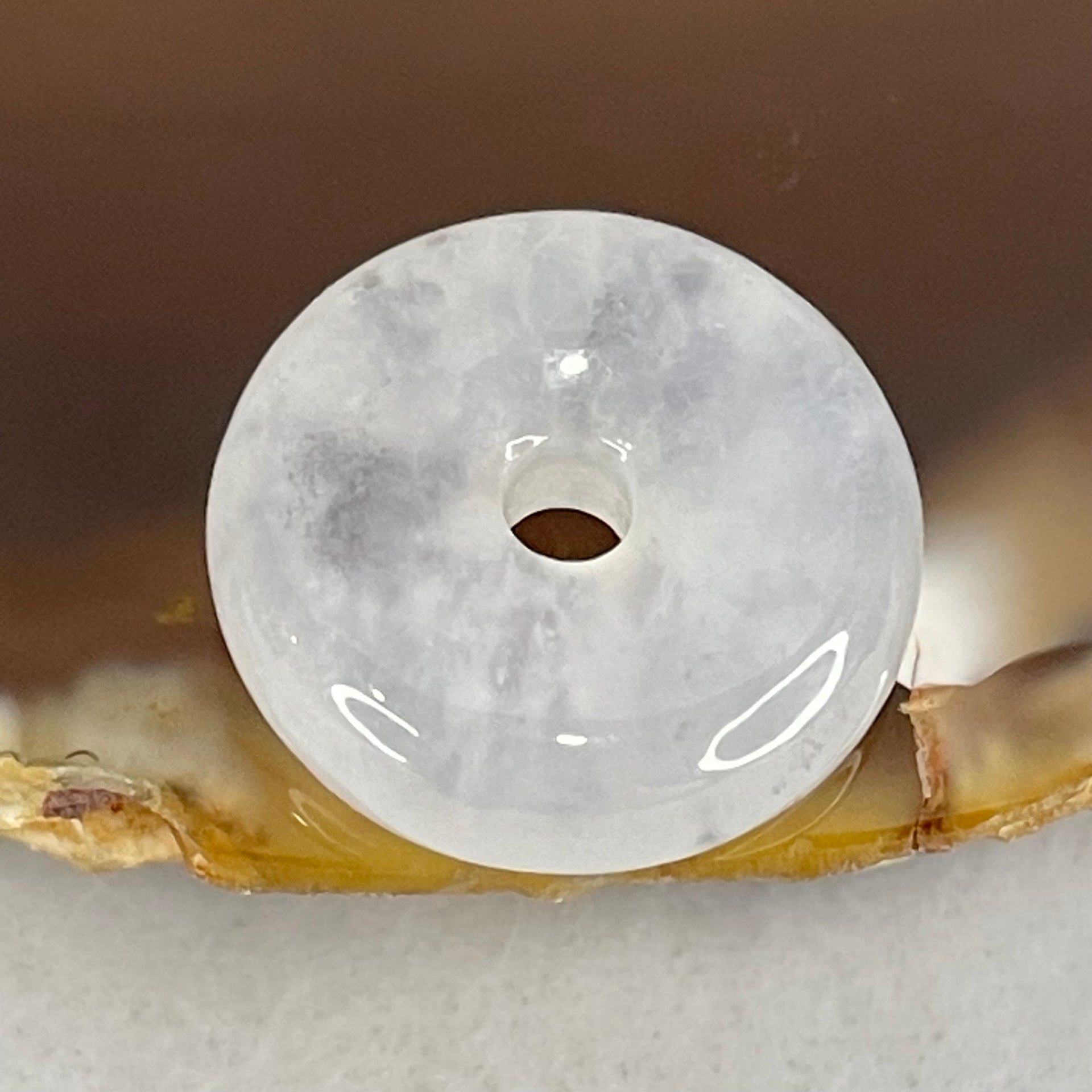 Type A Semi Icy Light Lavender With Wuji Grey Spots Jadeite Ping An Kou Charm/Pendant 2.80g 15.6 by 5.5mm - Huangs Jadeite and Jewelry Pte Ltd