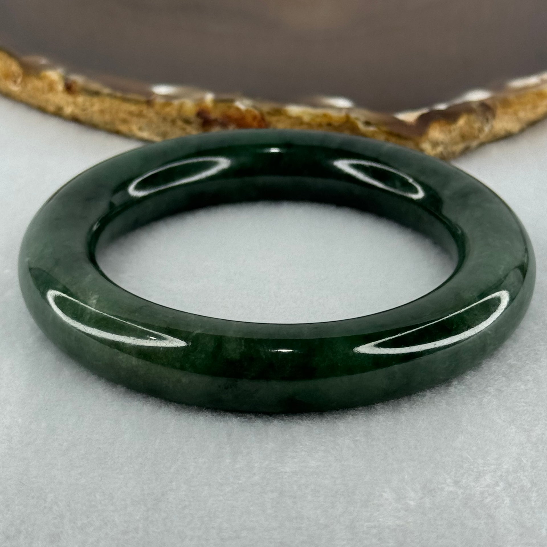 Type A Dark Green with Emerald Green Spots Jadeite Bangle Internal Diameter 55.2mm 87.66g 12.4 by 12.7mm (Slight Internal Lines) - Huangs Jadeite and Jewelry Pte Ltd