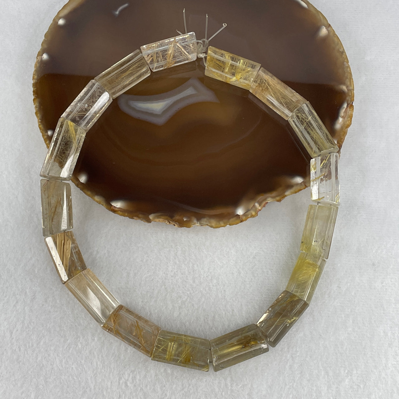 Natural Golden Rutilated Quartz Lulutong Bead Necklace | High-Clarity Crystal Barrel Beads (110.7g | 40cm | 17 Pcs, 27.3 x 13.9 x 9.8mm)