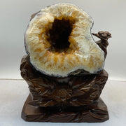 Natural Irregular Pocket Shape Citrine Cave with Wooden Stand Display 14,866.3g 235.0 by 335.0 by 310.0mm - Huangs Jadeite and Jewelry Pte Ltd