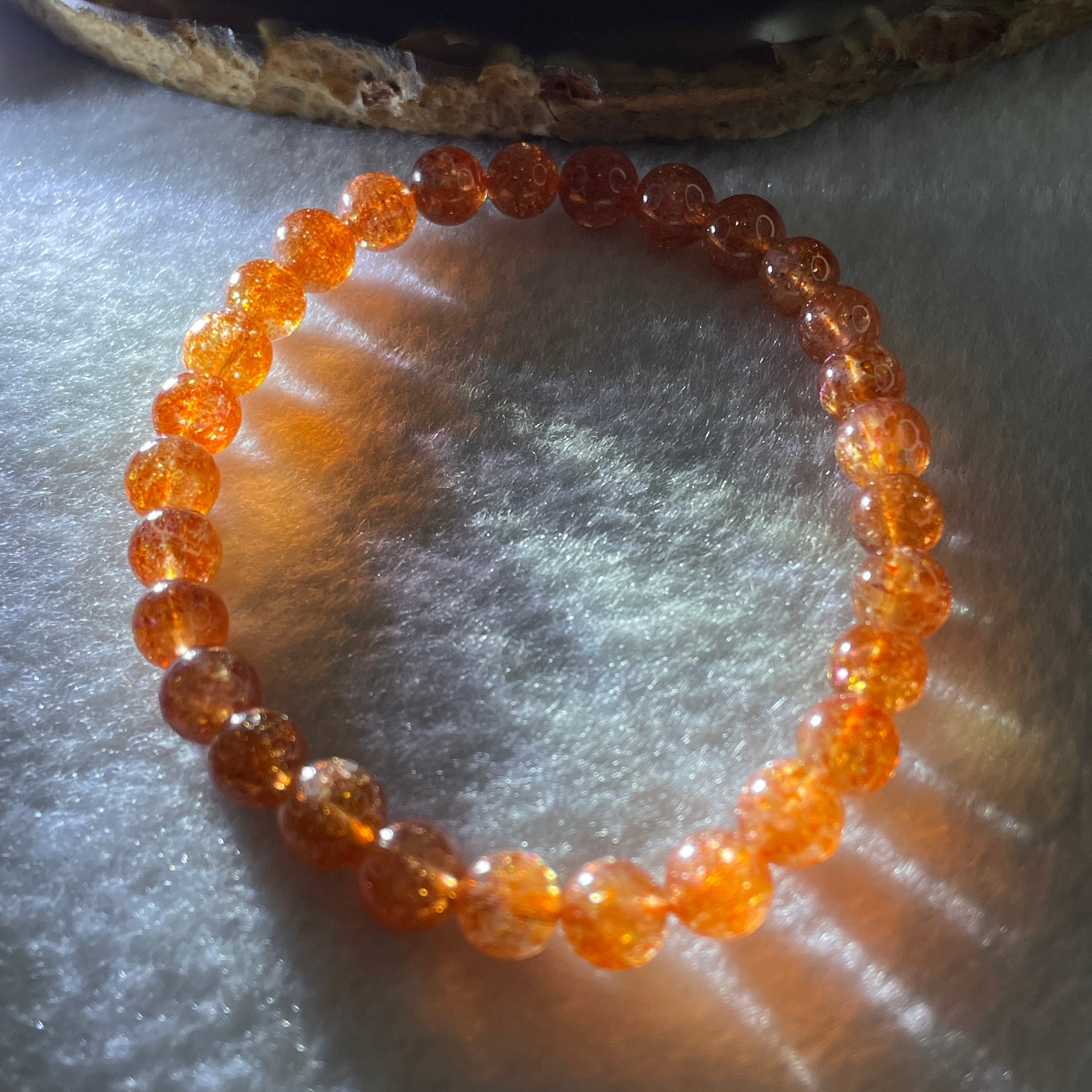 Very Good Natural Golden Sun Stone Beads Bracelet 11.60g 16cm 6.8mm 29 Beads - Huangs Jadeite and Jewelry Pte Ltd