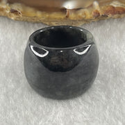 Type A Semi Icy Wuji Black Grey Jadeite Ma An Ring 10.18g 19.7 by 5.2mm US6 HK13 - Huangs Jadeite and Jewelry Pte Ltd