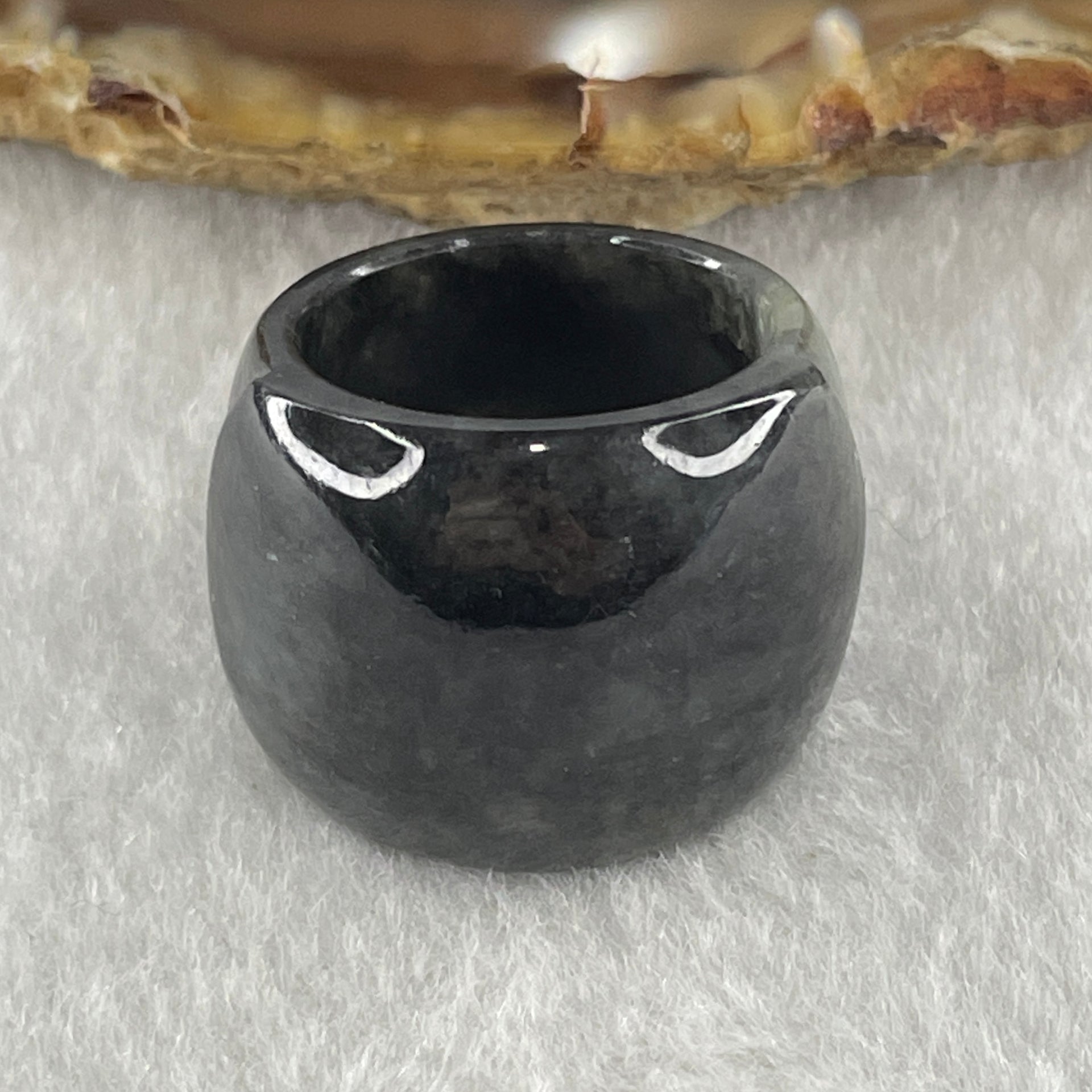 Type A Semi Icy Wuji Black Grey Jadeite Ma An Ring 10.18g 19.7 by 5.2mm US6 HK13 - Huangs Jadeite and Jewelry Pte Ltd