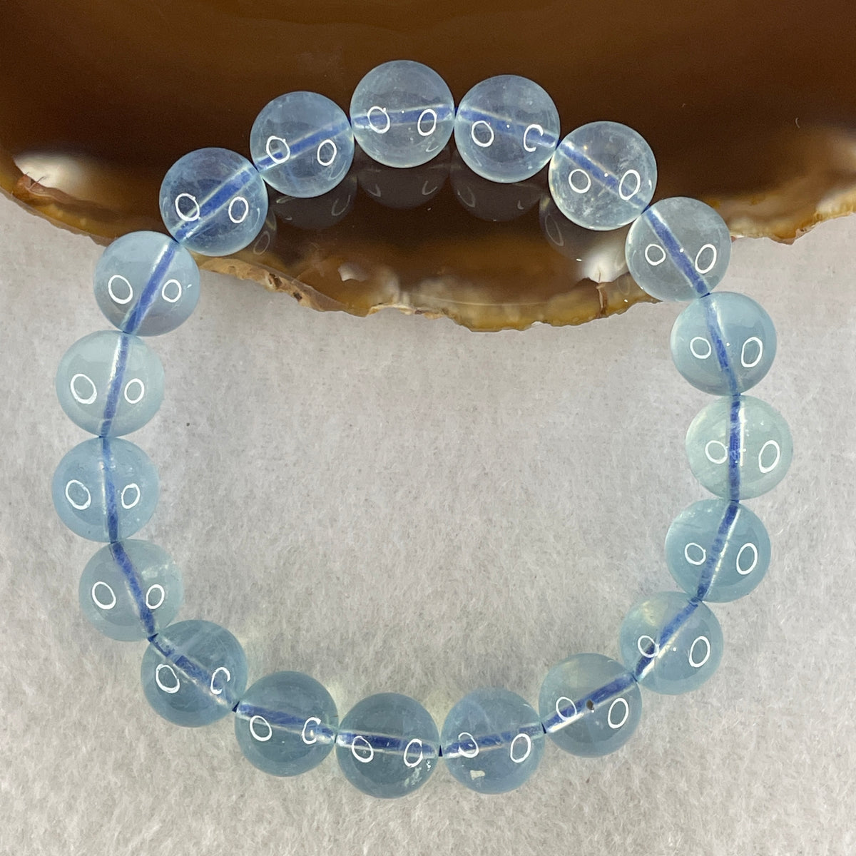 Certified Above Average Natural Aquamarine Beads Bracelet | 16.5cm with 19 Beads 10.8mm (32.03g | Ocean Blue Translucency | Throat & Third Eye Chakra Harmony, Tranquil Communication & Serene Wealth Shield)