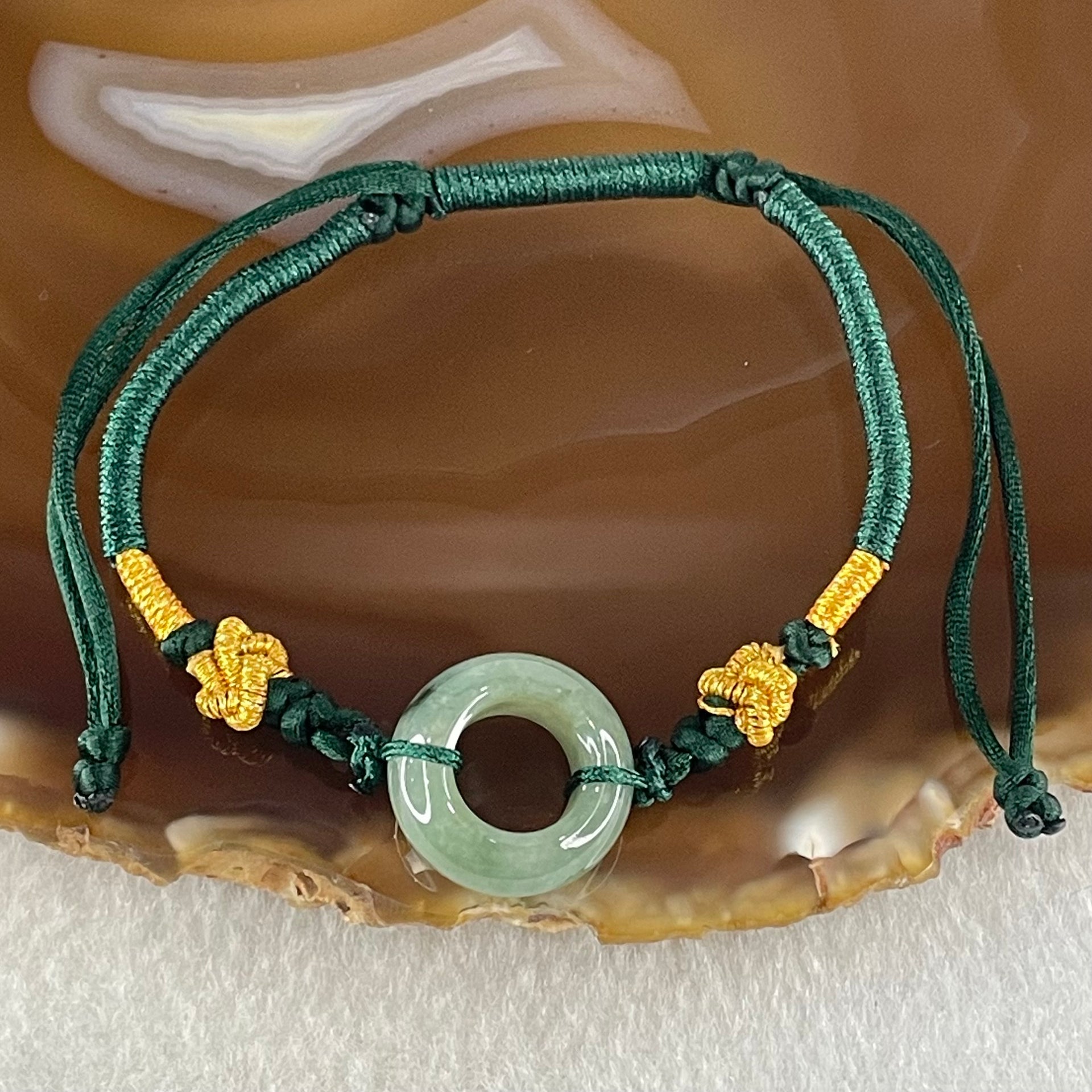Type A Blueish Green Jadeite Ping An Kou String Bracelet 3.64g 16.3 by 6.6mm - Huangs Jadeite and Jewelry Pte Ltd