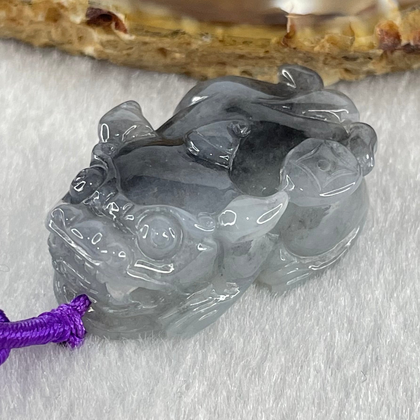 Type A Highly Translucent Wuji Grey Black Jadeite Beads Male Pixiu Charm 15.60g 15.60g 32.2 by 20.8 by 12.3mm - Huangs Jadeite and Jewelry Pte Ltd