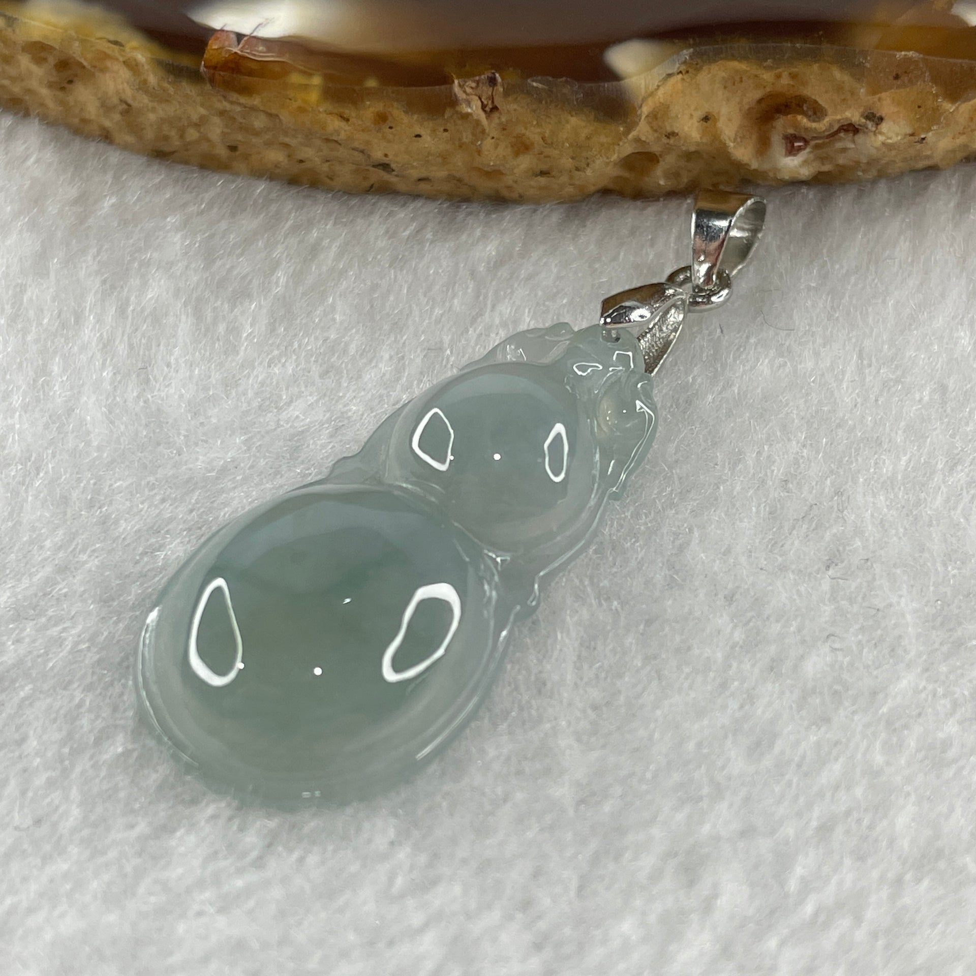 Natural Type A Semi Icy Lavender Jadeite Calabash Hulu Pendant in Stainless Steel Clasp 3.20g 29.6 by 14.9 by 5.2mm - Huangs Jadeite and Jewelry Pte Ltd