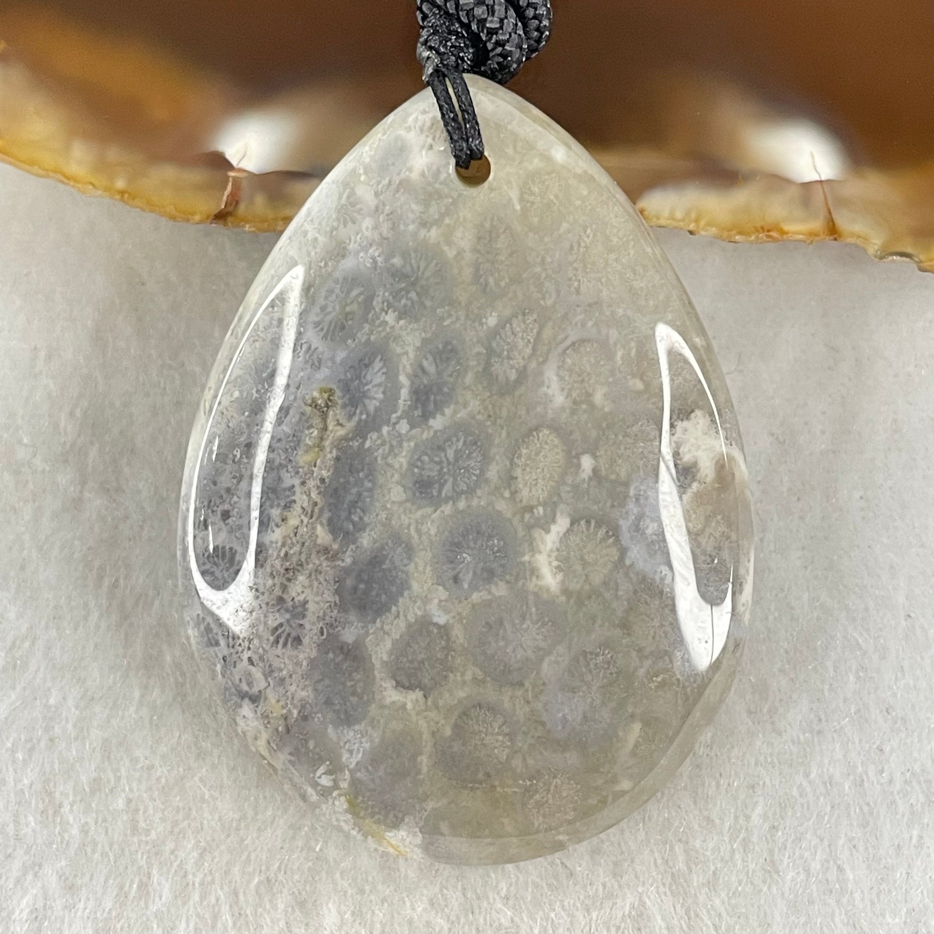Natural Grey Brown White Coral Agate Pendant 23.97g 43.4 by 33.0 by 11.5mm - Huangs Jadeite and Jewelry Pte Ltd