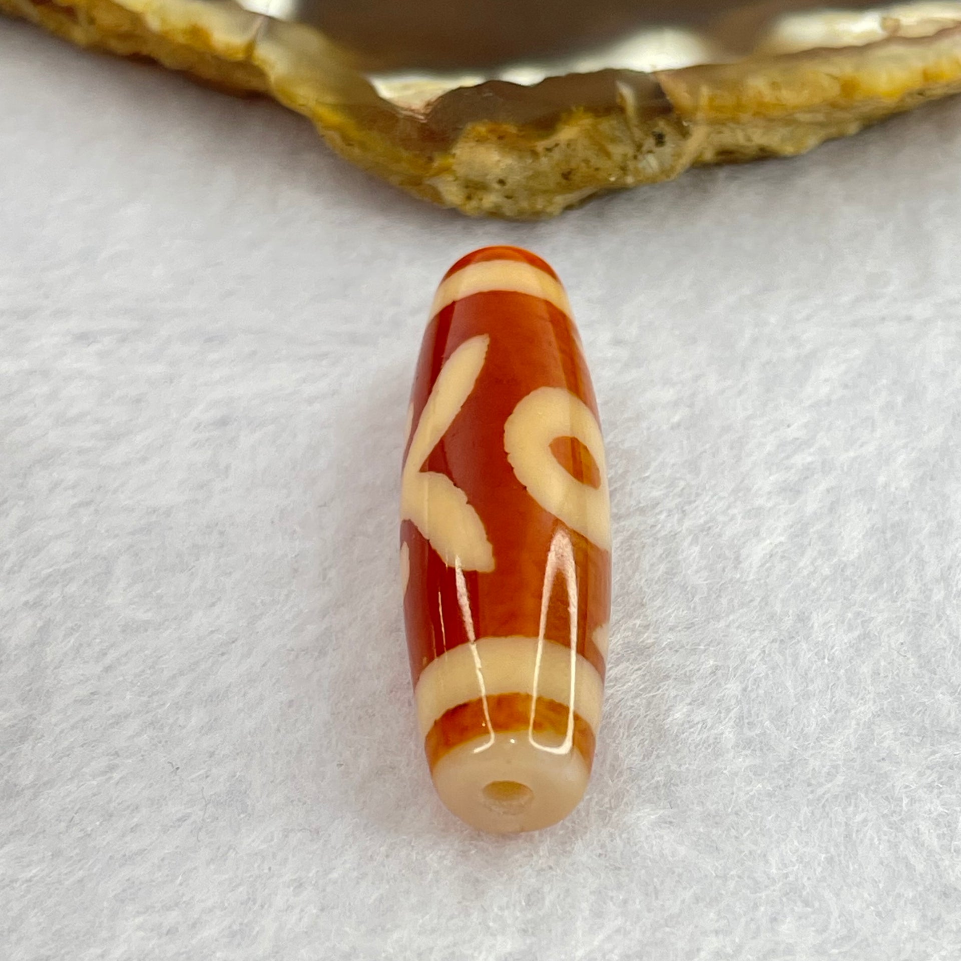 Natural Powerful Tibetan Old Oily Orange Red White Agate Patina Guiren Tairen Human Dzi Bead Totem Amulet Heavenly Master (Tian Zhu) 贵人天诛 7.62g 38.5 by 11.6mm - Huangs Jadeite and Jewelry Pte Ltd