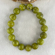 Natural Green Serpentine Jade Beads Bracelet 天然山由玉手链 52.89g 18cm 13.5mm 17 Beads - Huangs Jadeite and Jewelry Pte Ltd