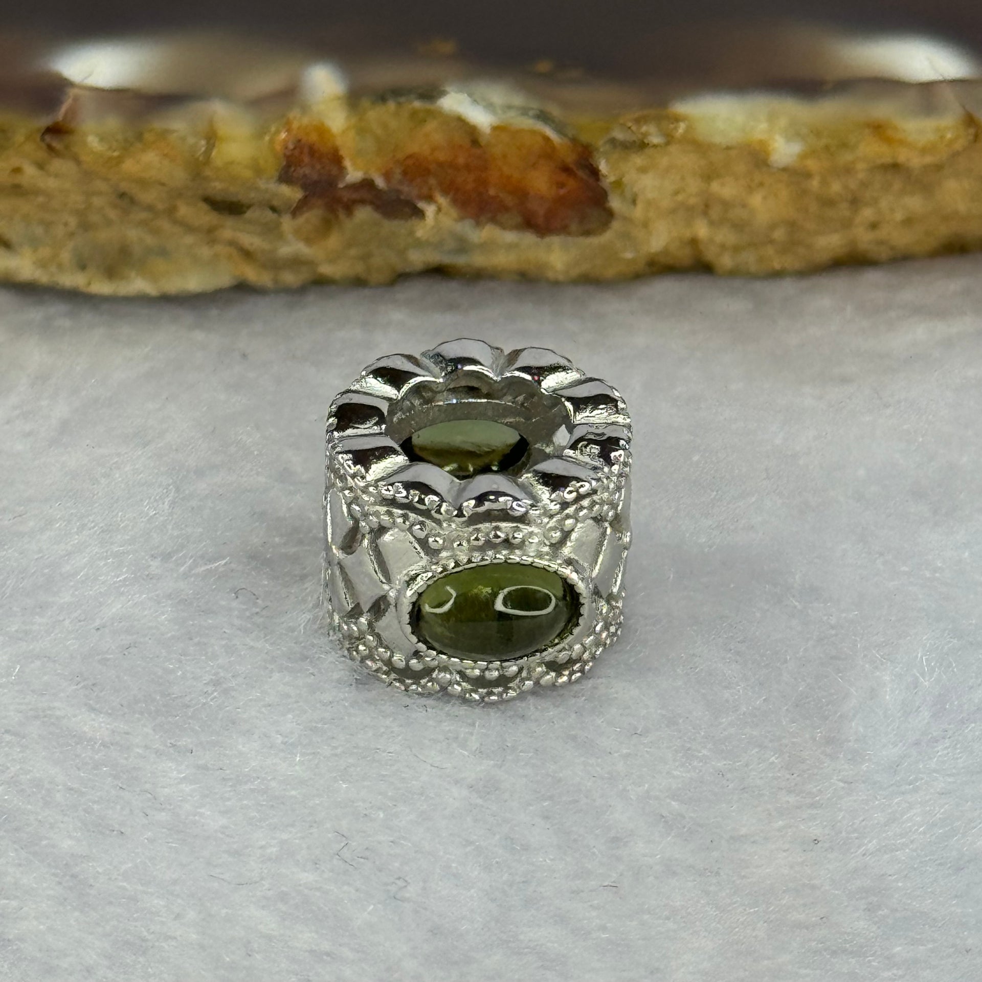 Natural Czech Republic Moldavite Meteorite Crystal in S925 Sliver Bracelet Charm 2.41g 15.1 by 11.9 by 9.3mm / 6.0 by 3.8 by 2.0mm - Huangs Jadeite and Jewelry Pte Ltd