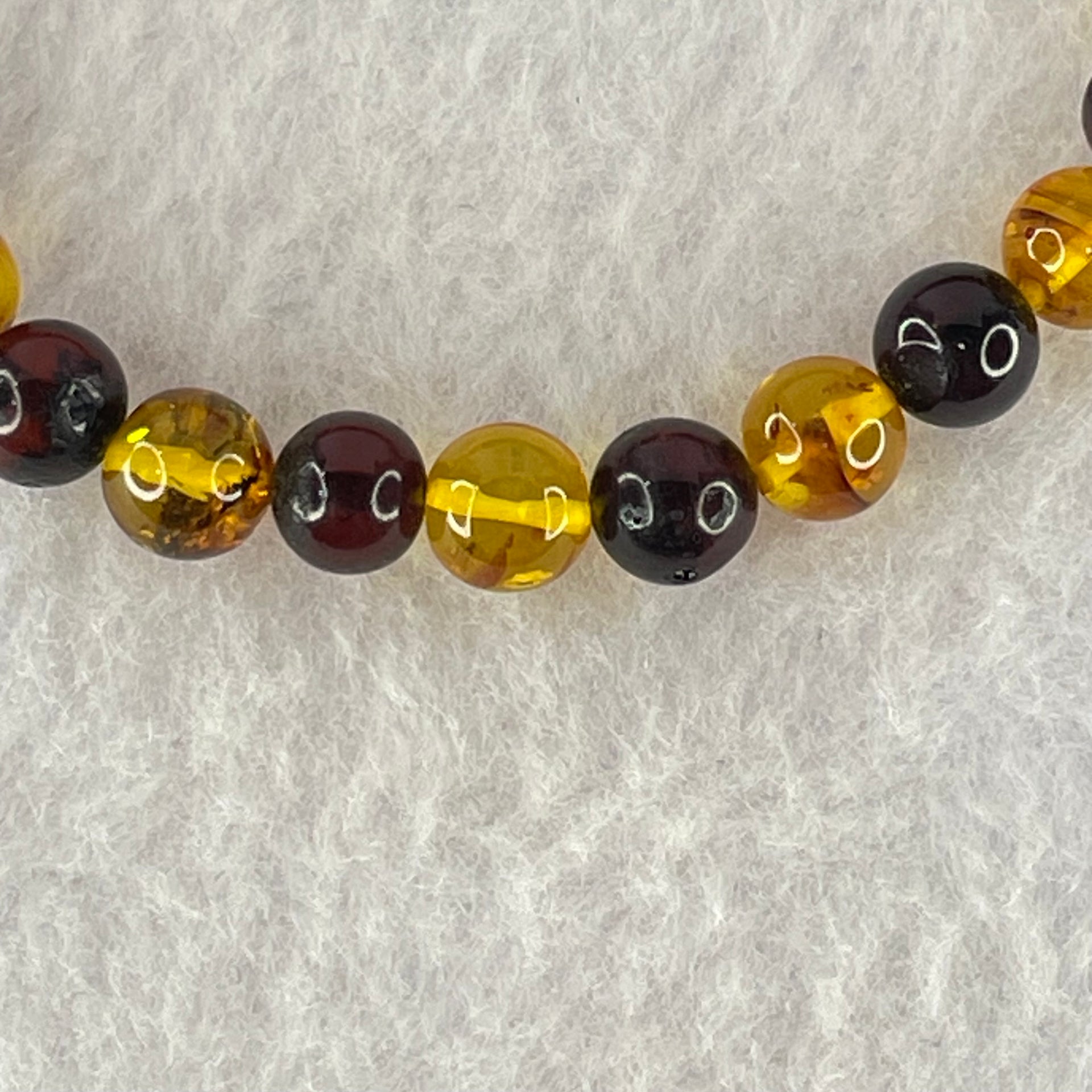 Natural Blood Red and Yellow Amber Beads Bracelet 4.71g 16cm 6.9mm 28 Beads - Huangs Jadeite and Jewelry Pte Ltd