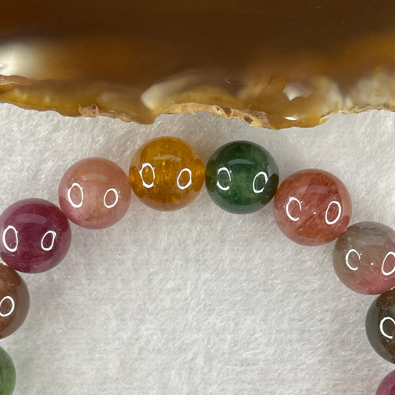 Above Average Grade Natural Intense Rainbow Tourmaline Crystal Beads Bracelet 22.93g 13.5cm 9.7mm 18 Beads