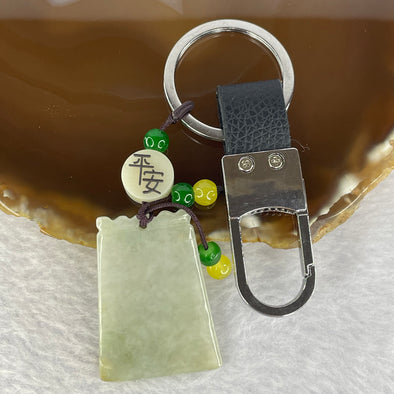 Type A Green Lavender Yellow Jadeite Wu Shi Pai Key Chain 29.95g 29.6 by 39.7 by 4.4mm - Huangs Jadeite and Jewelry Pte Ltd
