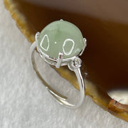 Natural Type A Semi Icy Faint Green Jadeite Oval Shape Cabouchon in S925 Silver Ring (Adjustable Size) 2.04g 11.0 by 9.4 by 5.5mm - Huangs Jadeite and Jewelry Pte Ltd