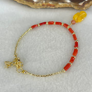 Natural Red Coral with Natural Butterscotch Amber Leaf Charm in Gold Color Bracelet 3.74g 6.2 by 2.6mm 11pcs - Huangs Jadeite and Jewelry Pte Ltd