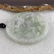 Natural Type A Light Green with Faint Lavender Jadeite Shan Shui with Guiren Benefactor Pendant 56.64g 54.1 by 9.2mm - Huangs Jadeite and Jewelry Pte Ltd