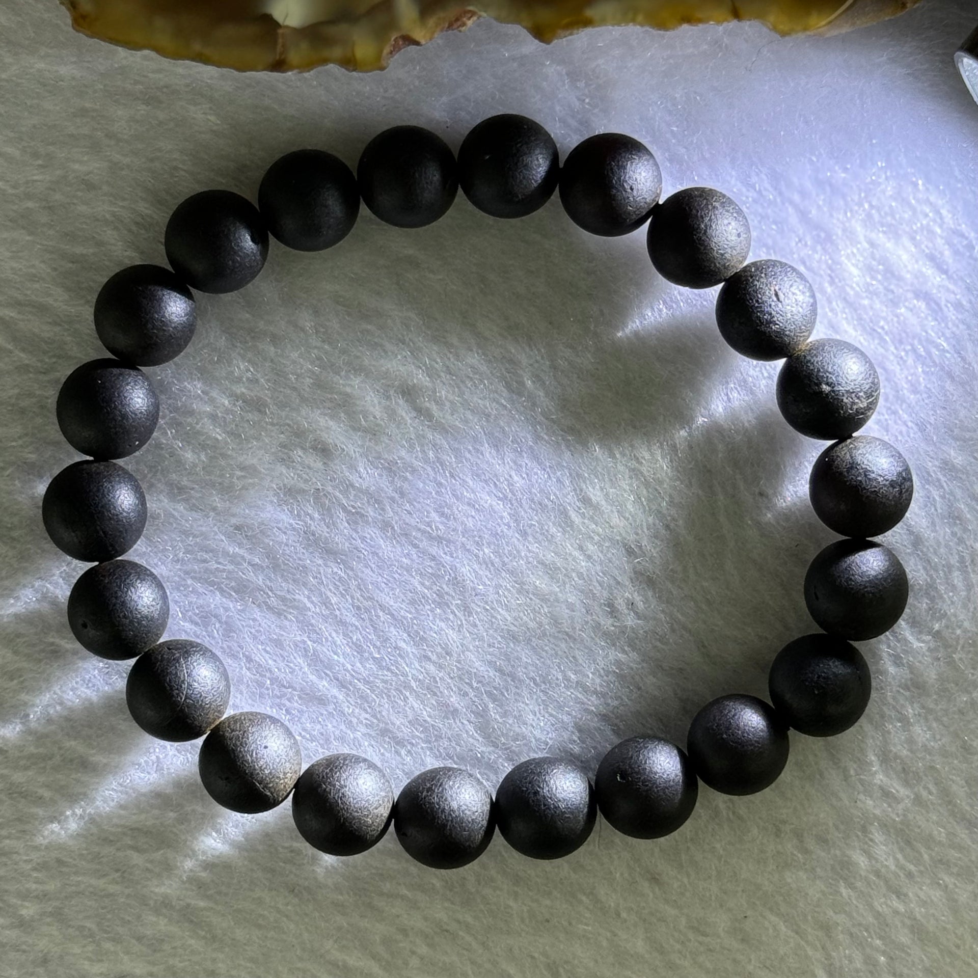 Natural Dark Matt Black Amber Beads Bracelet 天然大黑天翁琥珀手链 7.08g 15cm 8.4mm 22 Beads - Huangs Jadeite and Jewelry Pte Ltd