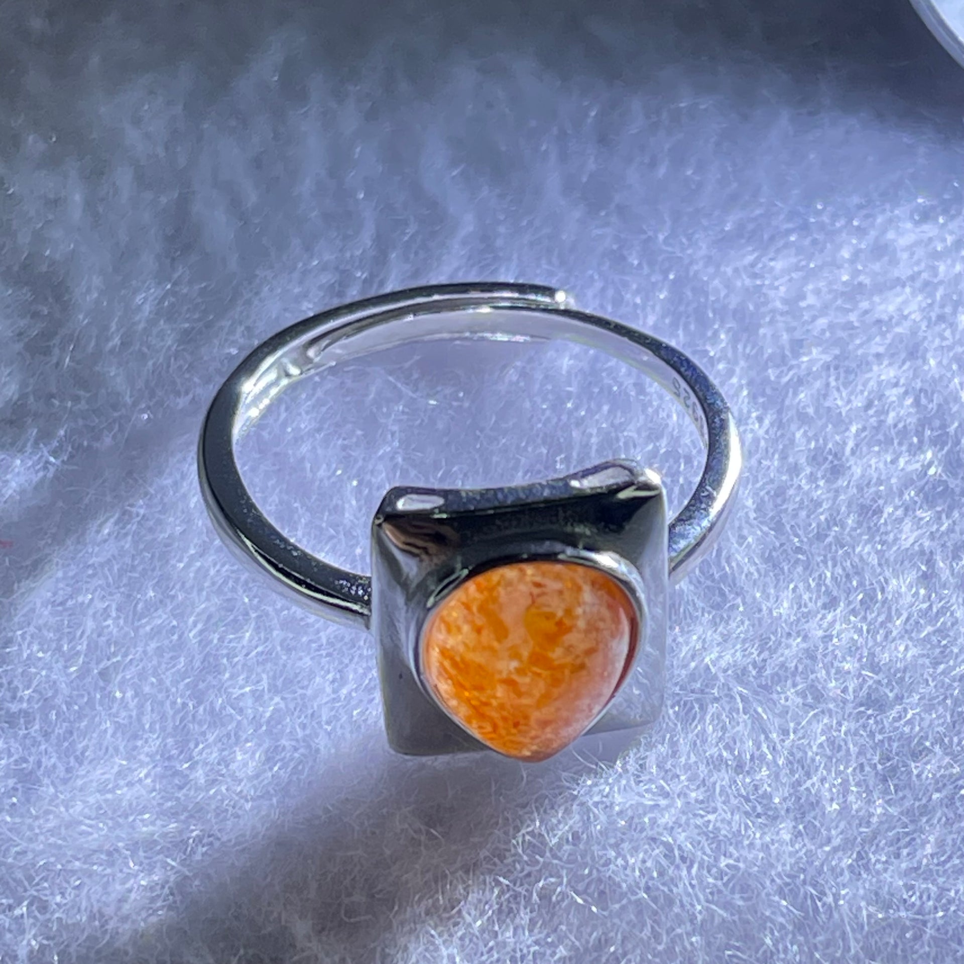 Good Grade Natural Golden Sun Stone in S925 Silver Ring (Adjustable Size) 2.08g 8.8 by 7.0 by 3.5mm - Huangs Jadeite and Jewelry Pte Ltd