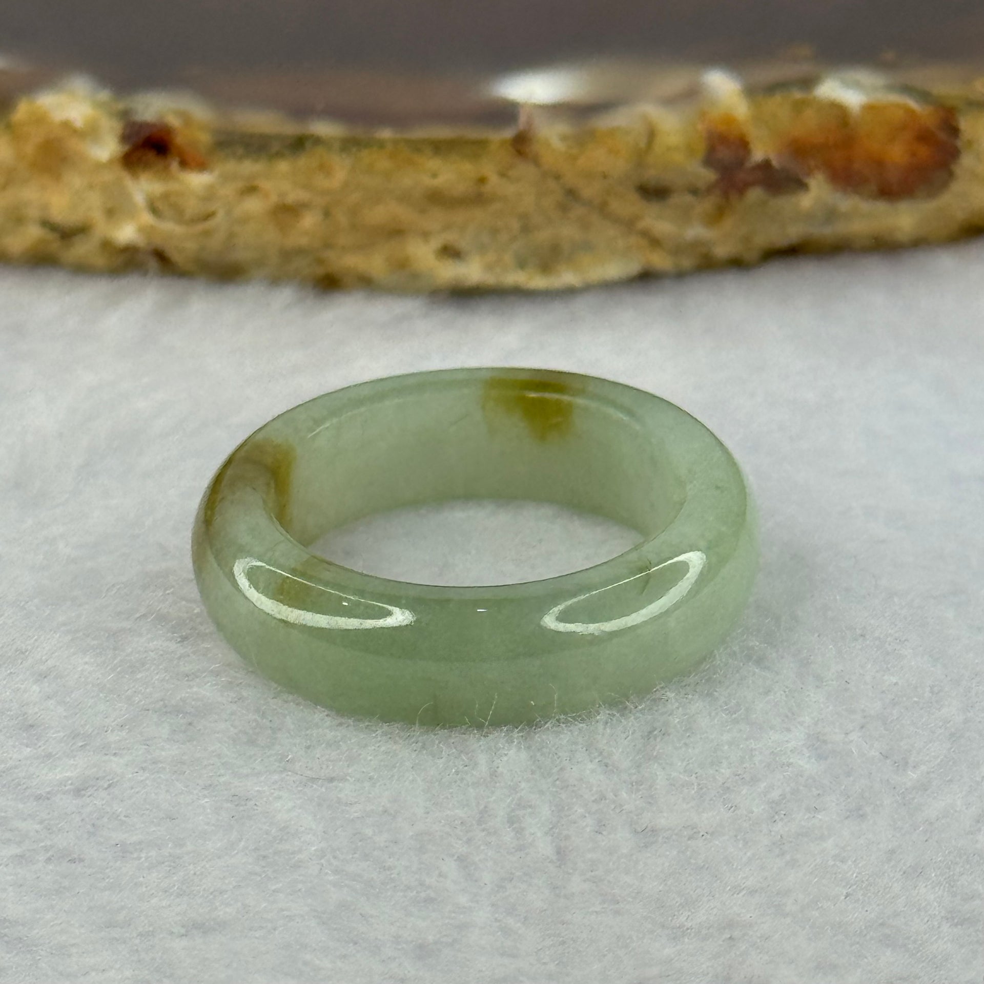 Type A Green with Brown Patches Jadeite Ring 4.17g 6.3 by 3.7mm US7 HK15.5 - Huangs Jadeite and Jewelry Pte Ltd