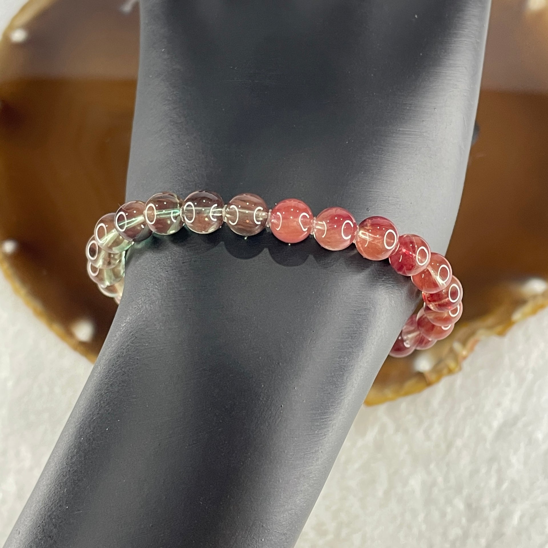 Red Unknown Stone Beads Bracelet 11.16g 15.5cm 6.6mm 27Beads - Huangs Jadeite and Jewelry Pte Ltd