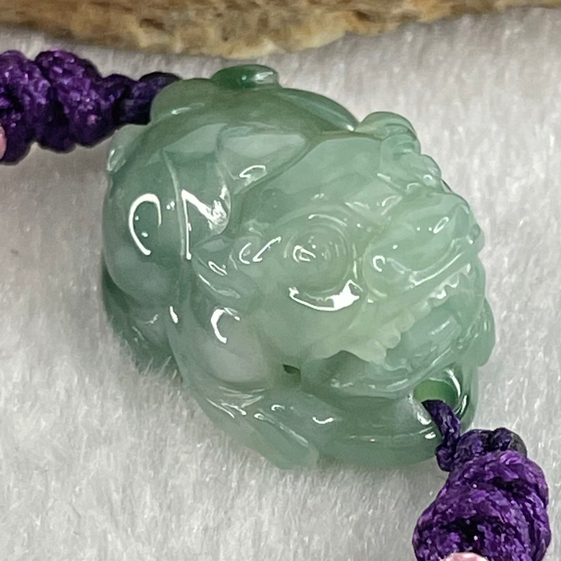 Type A Blueish Green Jadeite Male Pixiu String Bracelet 7.98g 21.8 by 14.2 by 13.1mm . - Huangs Jadeite and Jewelry Pte Ltd