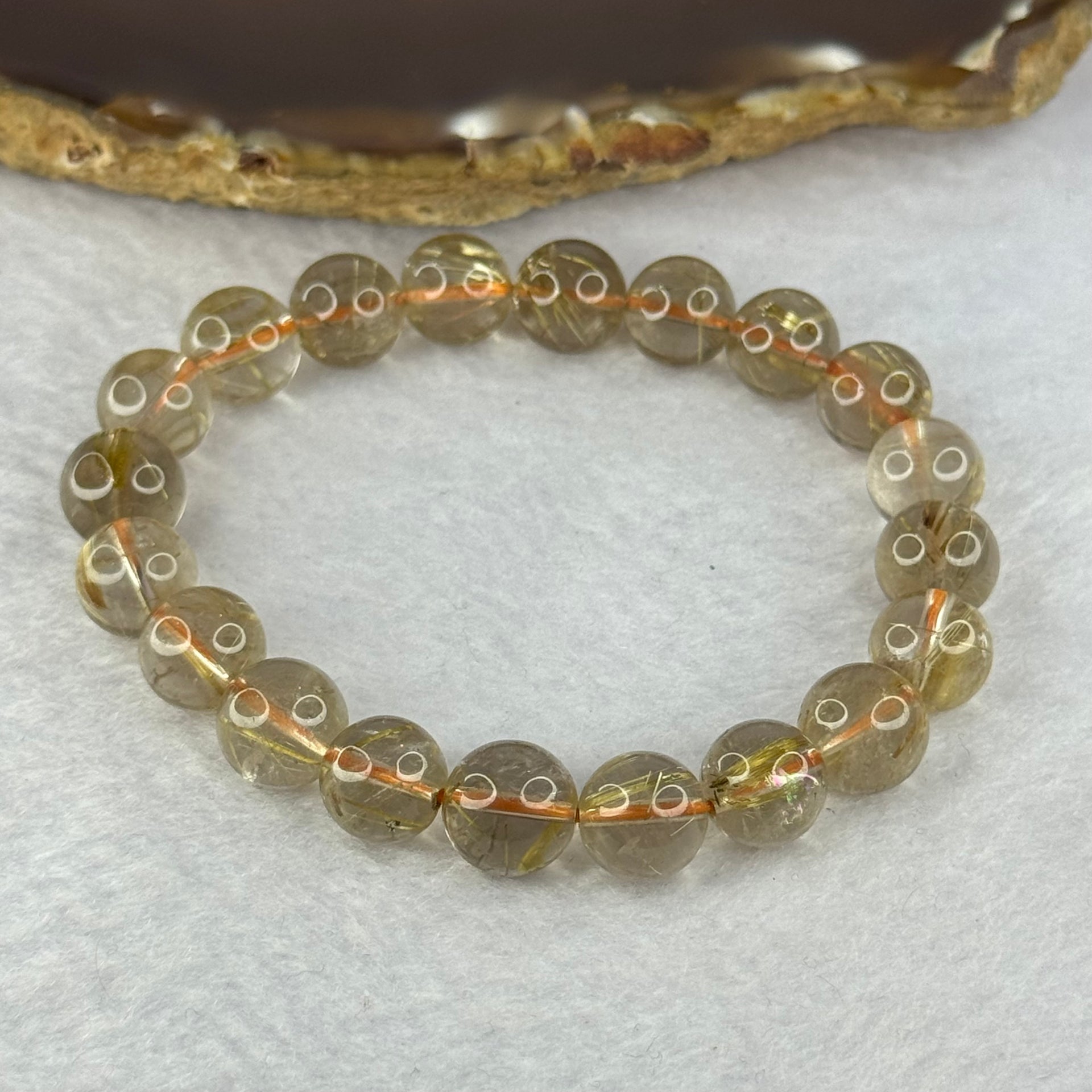 Natural Golden Rutilated Quartz Beads 天然金发水晶手链 24.25g 16cm 9.6mm 20 Beads - Huangs Jadeite and Jewelry Pte Ltd