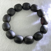Natural Dark Matt Black Amber Beads Bracelet 天然大黑天翁琥珀手链 29.58g 19cm 15.4mm 19 Beads - Huangs Jadeite and Jewelry Pte Ltd