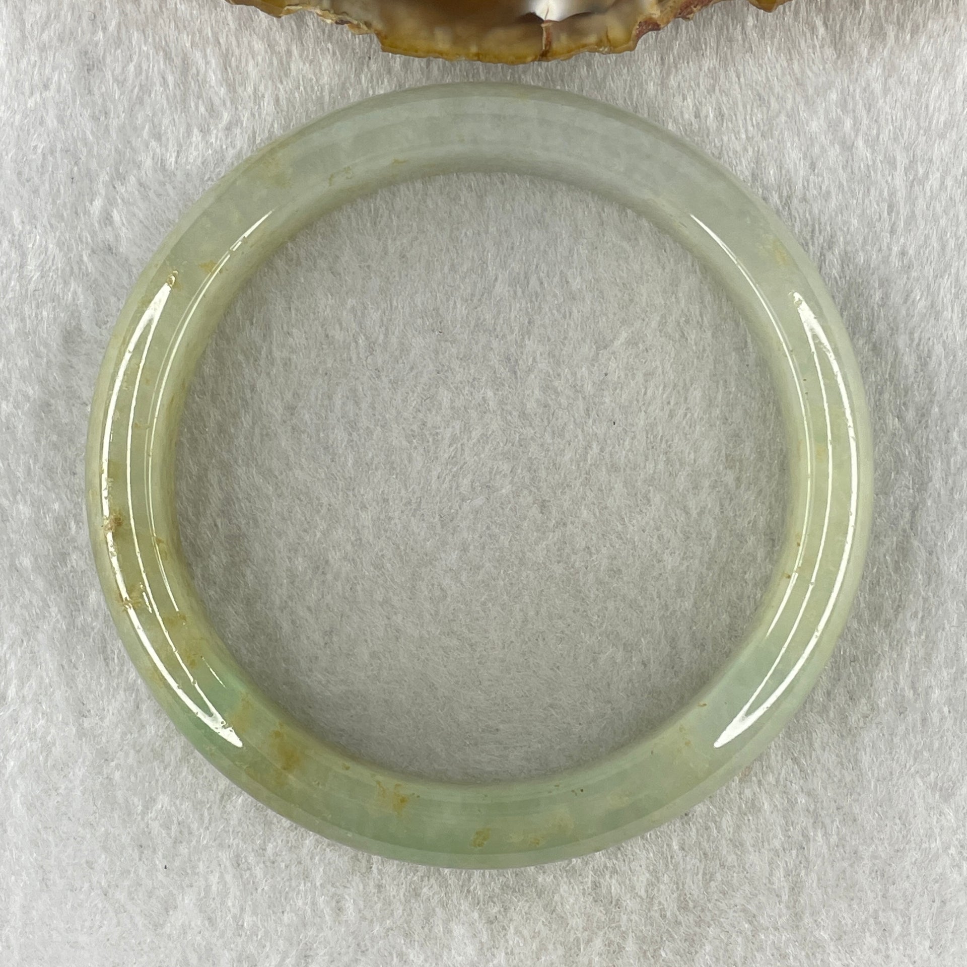 Natural Type A Super Jelly Light Green with Yellow Spots Jadeite Bangle 52.19g Inner Diameter 58.6mm 12.3 by 8.2mm (Close to Perfect) - Huangs Jadeite and Jewelry Pte Ltd