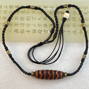 Natural Powerful Tibetan Old Oily Agate Triple Water Lines Dzi Bead Heavenly Master Necklace (Tian Zhu) 水纹天诛 21.36g 39.3 by 13.8mm - Huangs Jadeite and Jewelry Pte Ltd