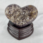 Natural Amethyst with White Milky Quartz Heart with Wooden Stand 744.9g 113.2 by 88.5 by 101.5mm - Huangs Jadeite and Jewelry Pte Ltd