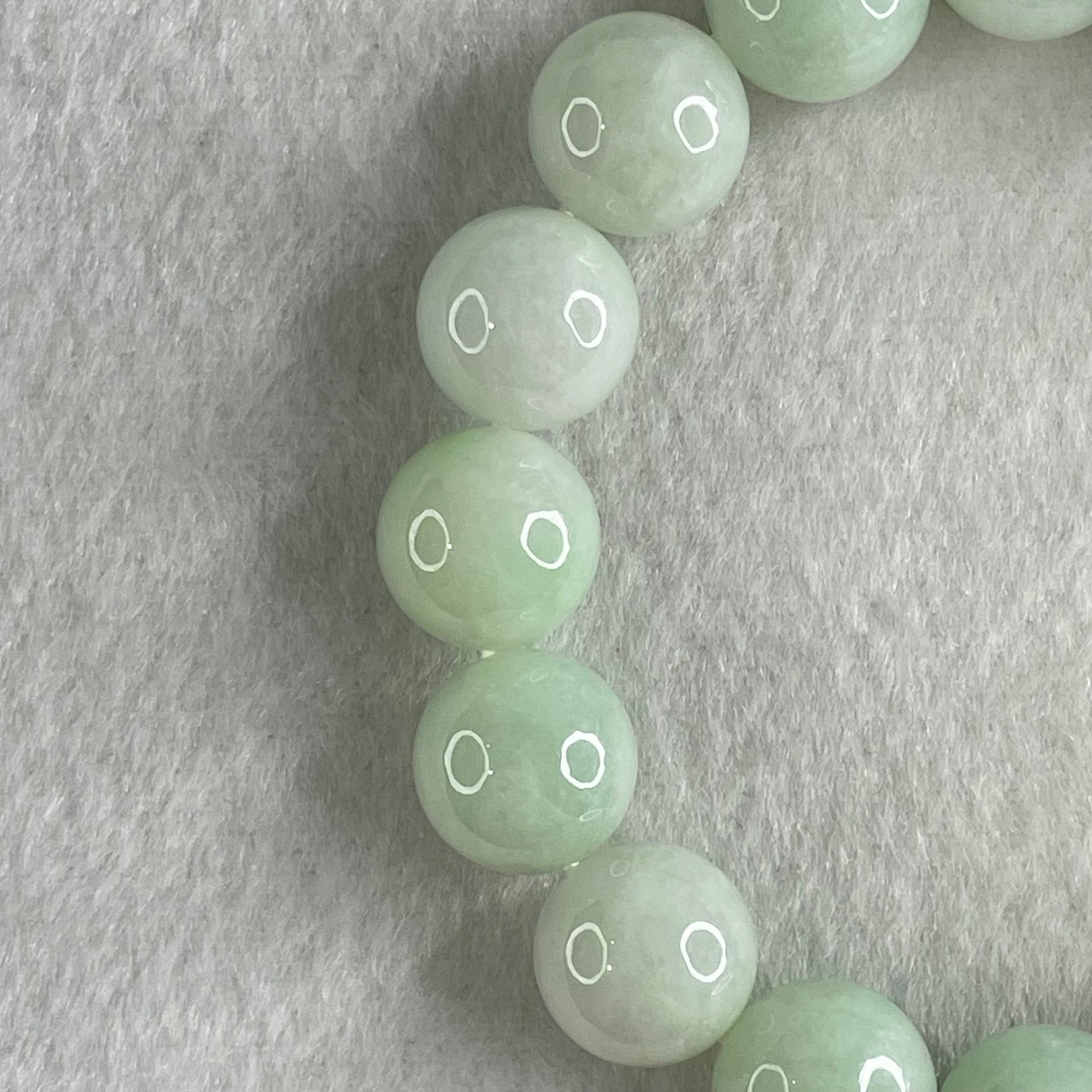 Type A Light Green Jadeite Beads Bracelet 55.28g 16cm 12.6mm 16 Beads - Huangs Jadeite and Jewelry Pte Ltd