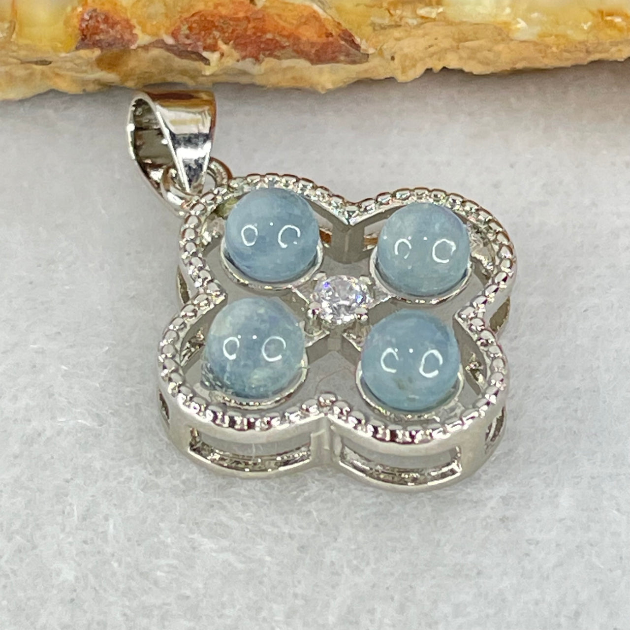 Above Average Grade Rare Natural Blue Dumortierite Rutilated Quartz in S925 Four Leaf Clover Pendant 2.22g 4.0mm 4pcs - Huangs Jadeite and Jewelry Pte Ltd