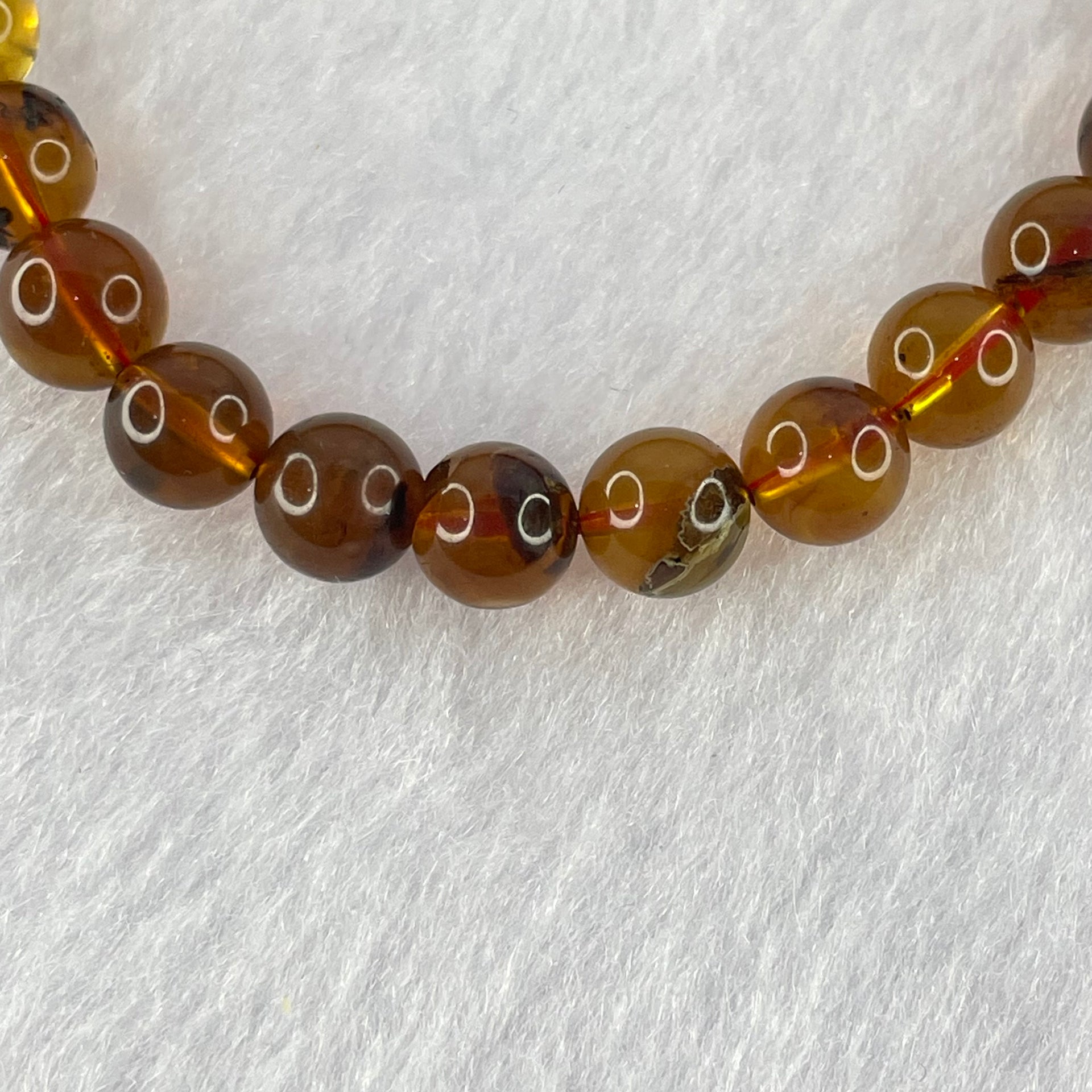 Natural Cognac Amber Beads Bracelet 4.14g 15cm 6.7mm 27 Beads - Huangs Jadeite and Jewelry Pte Ltd