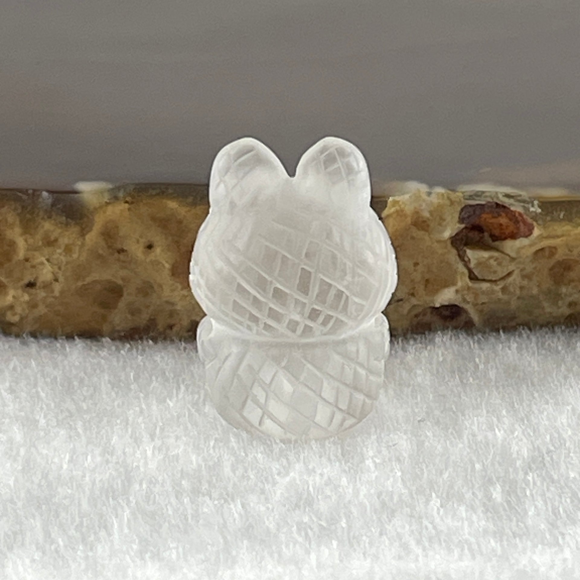 Natural Matt Clear Quartz Labubu Charm Display 3.54g 19.0 by 12.8 by 10.6mm - Huangs Jadeite and Jewelry Pte Ltd