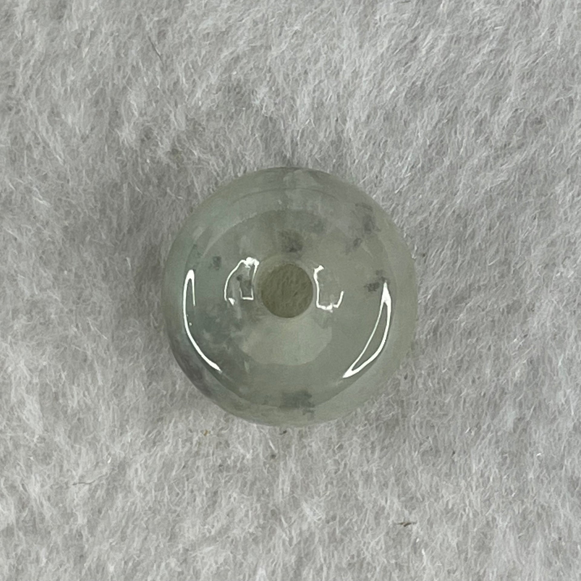 Type A Semi Icy Light Green With Wuji Grey Piao Hua Jadeite Ping An Kou Charm/Pendant 2.41g 13.0 by 7.0mm - Huangs Jadeite and Jewelry Pte Ltd