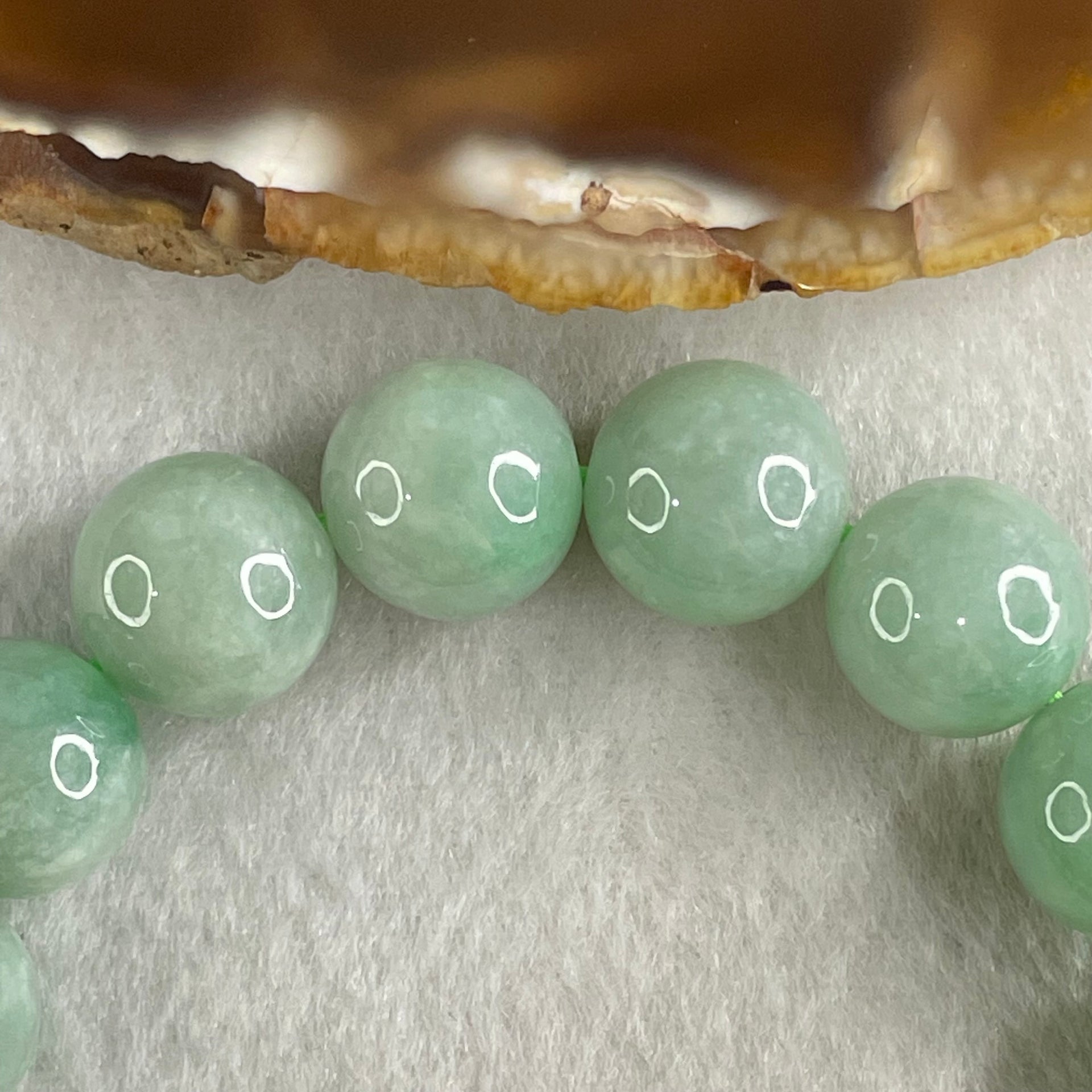 Type A Green Jadeite Beads Bracelet 60.01g 16.5cm 13.2mm 16 Beads - Huangs Jadeite and Jewelry Pte Ltd