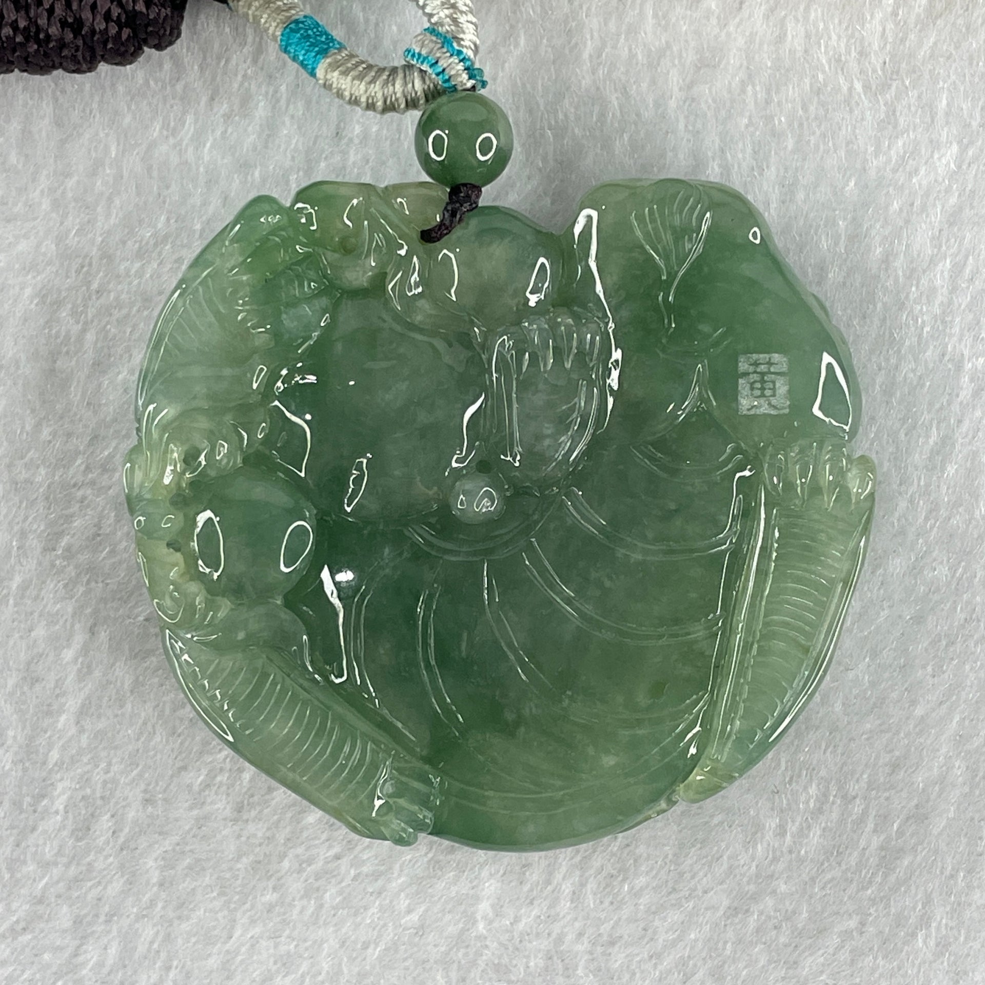 Grand Master Type A Semi Icy Light Green Jadeite Pixiu with 3 Baby Pixiu Double Side Pendant 75.67g 49.0 by 53.5 by 13.3mm - Huangs Jadeite and Jewelry Pte Ltd