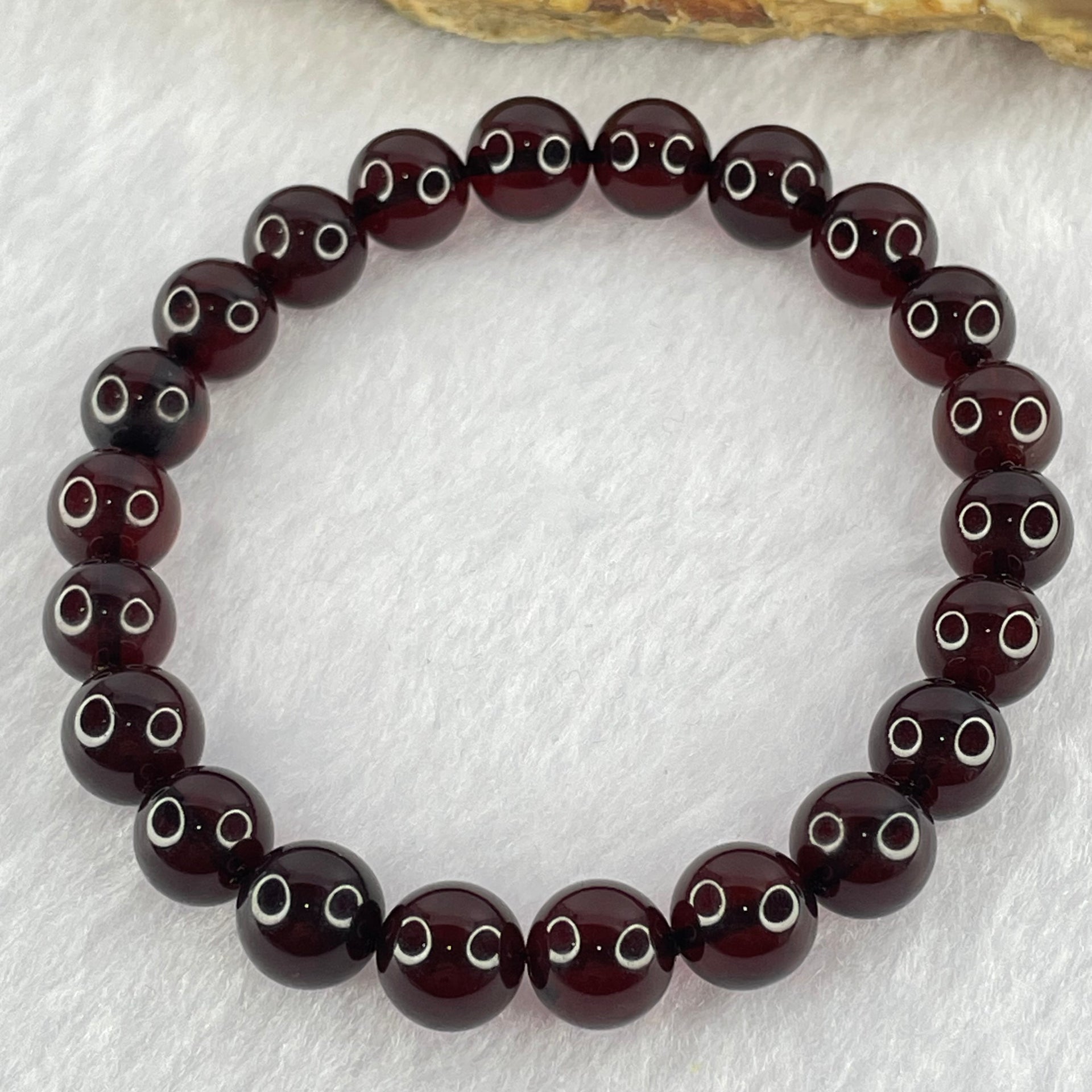 Natural Dark Blood Red Amber Beads Bracelet 天然血珀手链 7.62g 16cm 8.6mm 22 Beads - Huangs Jadeite and Jewelry Pte Ltd