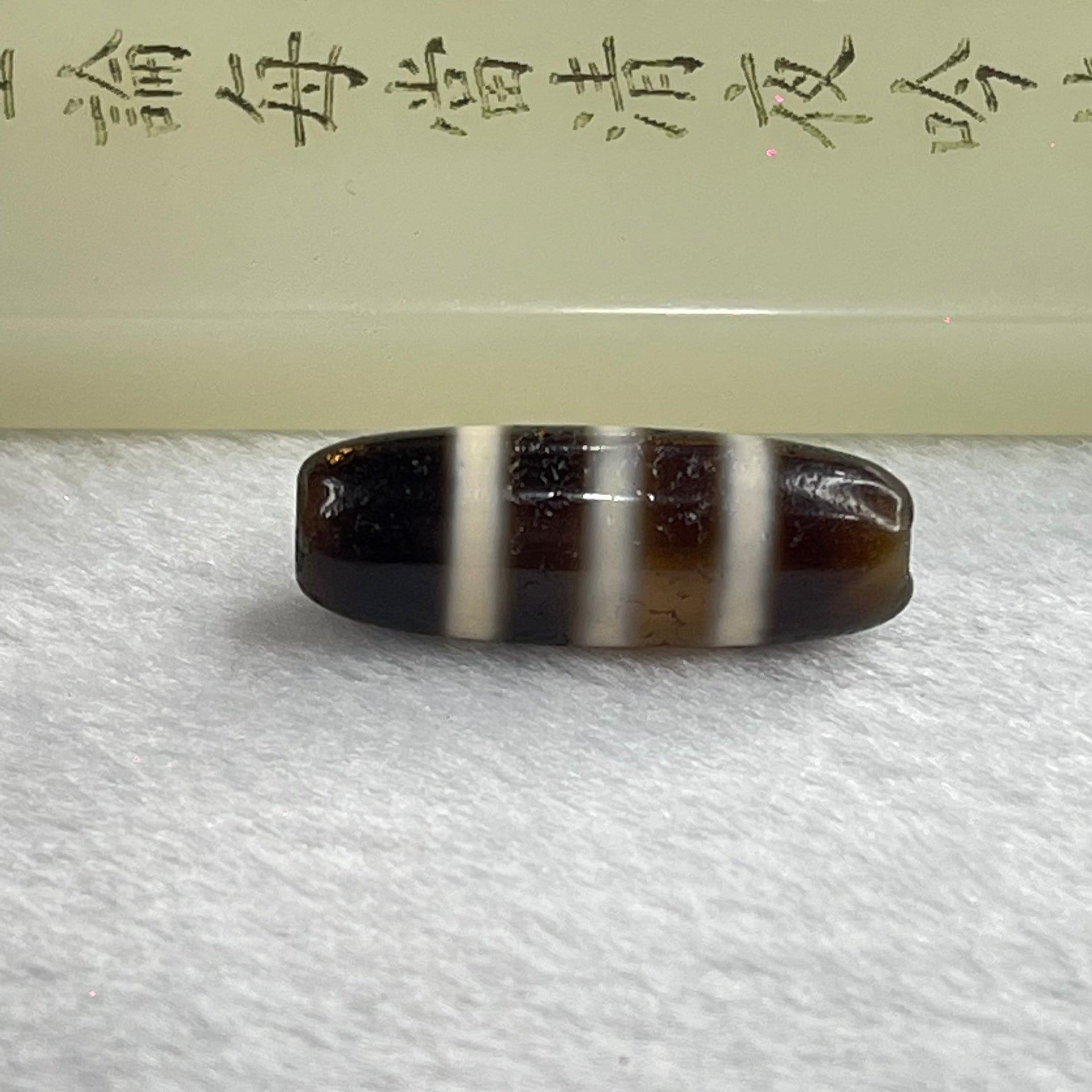 Natural Powerful Tibetan Old Oily Agate 3 Striped Dzi Bead Heavenly Master (Tian Zhu) 三条纹天诛 4.75g 28.7 by 10.3mm - Huangs Jadeite and Jewelry Pte Ltd