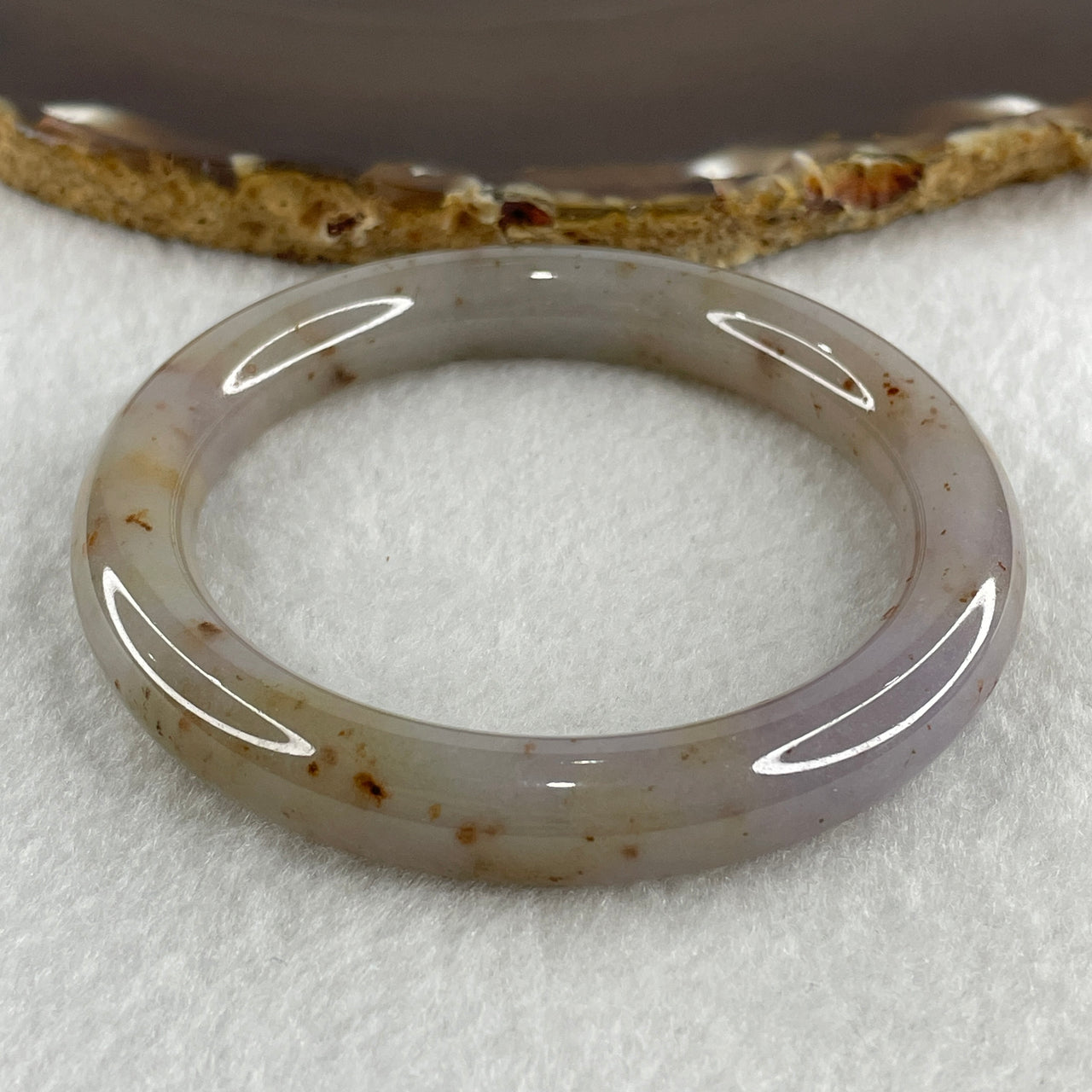 Certified Type A Greyish Lavender with Reddish Spot Jadeite Bangle Internal Diameter 53.7mm 48.30g 10.0 by 9.8mm ( Close to Perfect )