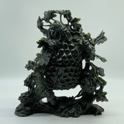 Natural Dark Green Nephrite Cricket Pair on Grapes Plant with Wooden Display 2,429.6g 241.0 by 100.0 by 260.0mm - Huangs Jadeite and Jewelry Pte Ltd