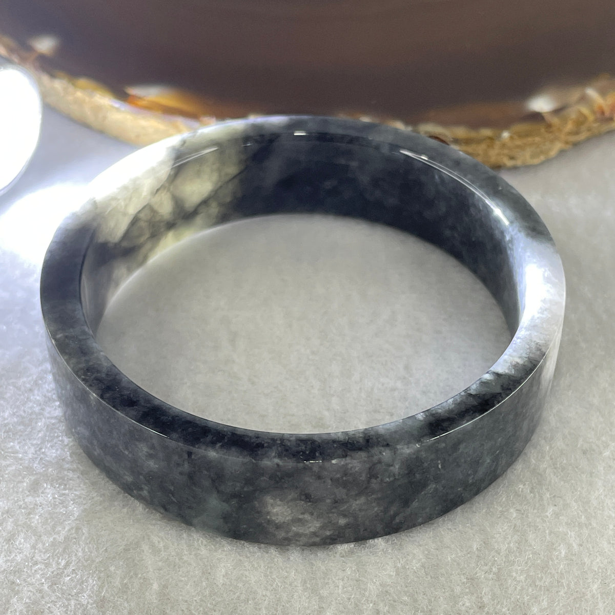 Natural Type A Wuji Grey Jadeite Bangle | (45.99g | 54.2mm ID | 14.7 x 5.2mm | Very Slight Internal Line | Supreme Psychic Shield & Yin-Yang Balance Anchor, Protection & Minimalist Bangle) - Huangs Jadeite and Jewelry Pte Ltd