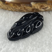 Type A Opaque Black Omphacite Leaf Pendant Charm 5.60g 31.5 by 18.0 by 5.7mm - Huangs Jadeite and Jewelry Pte Ltd