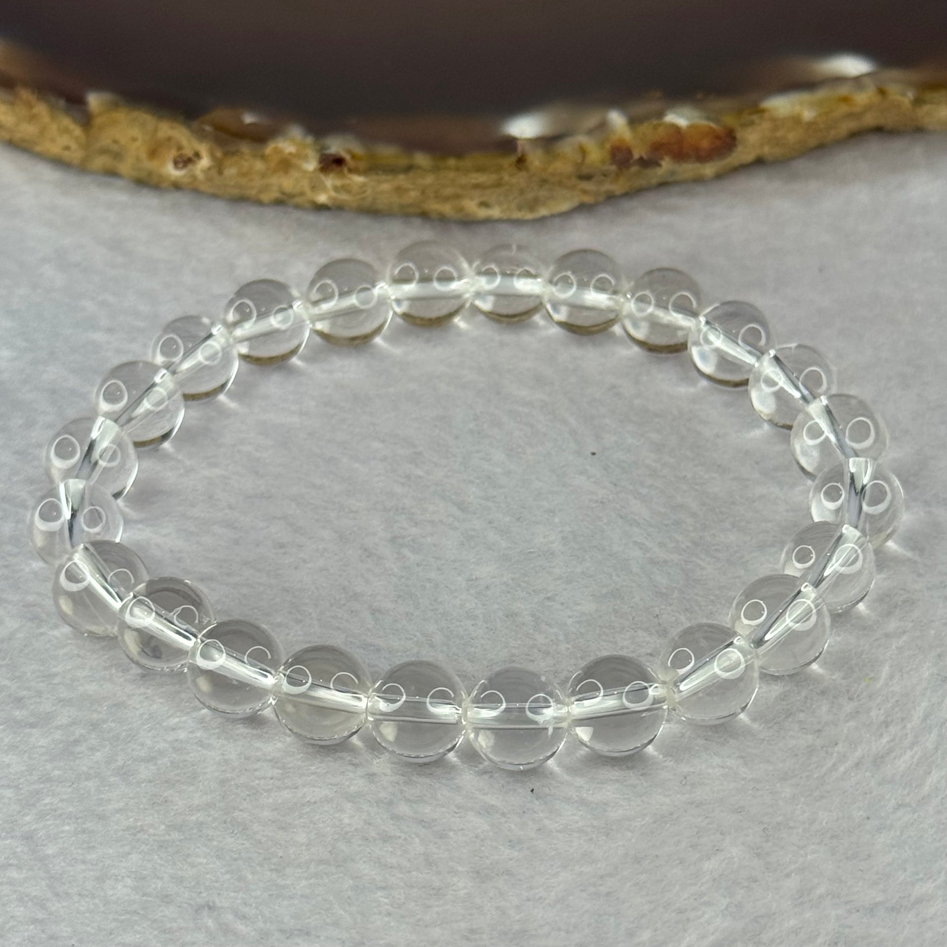 Natural Clear Quartz Bracelet 天然白水晶手链 18.30g 16.5cm 8.4mm 24 Beads - Huangs Jadeite and Jewelry Pte Ltd