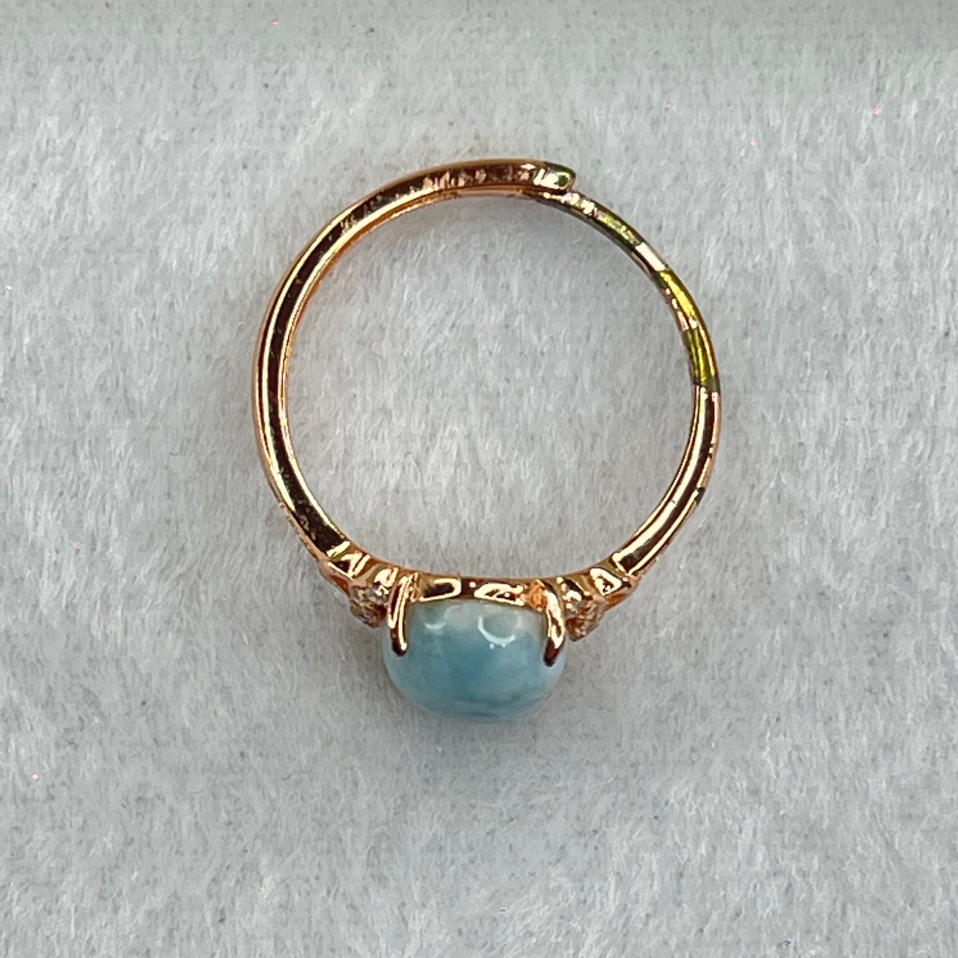 Natural Larimar in S925 Silver Rose Gold Color Ring (Adjustable Size) 1.82g 9.9 by 8.0 by 4.0mm - Huangs Jadeite and Jewelry Pte Ltd