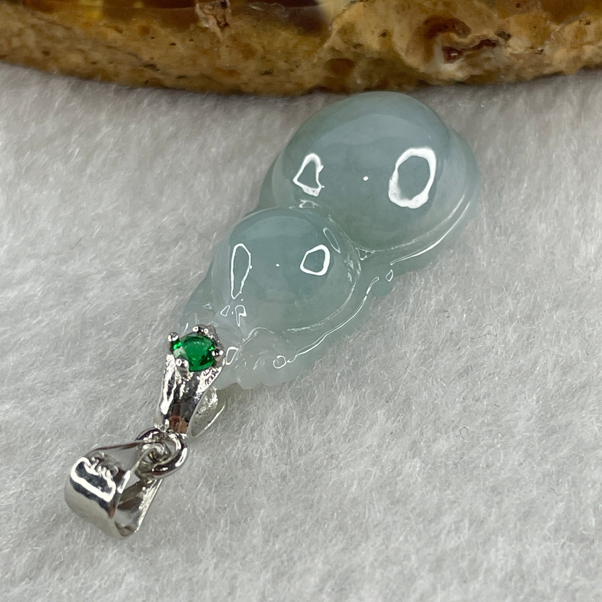 Natural Type A Semi Icy Lavender Jadeite Calabash Hulu Pendant in Stainless Steel Clasp 3.55g 27.2 by 13.8 by 6.4mm - Huangs Jadeite and Jewelry Pte Ltd