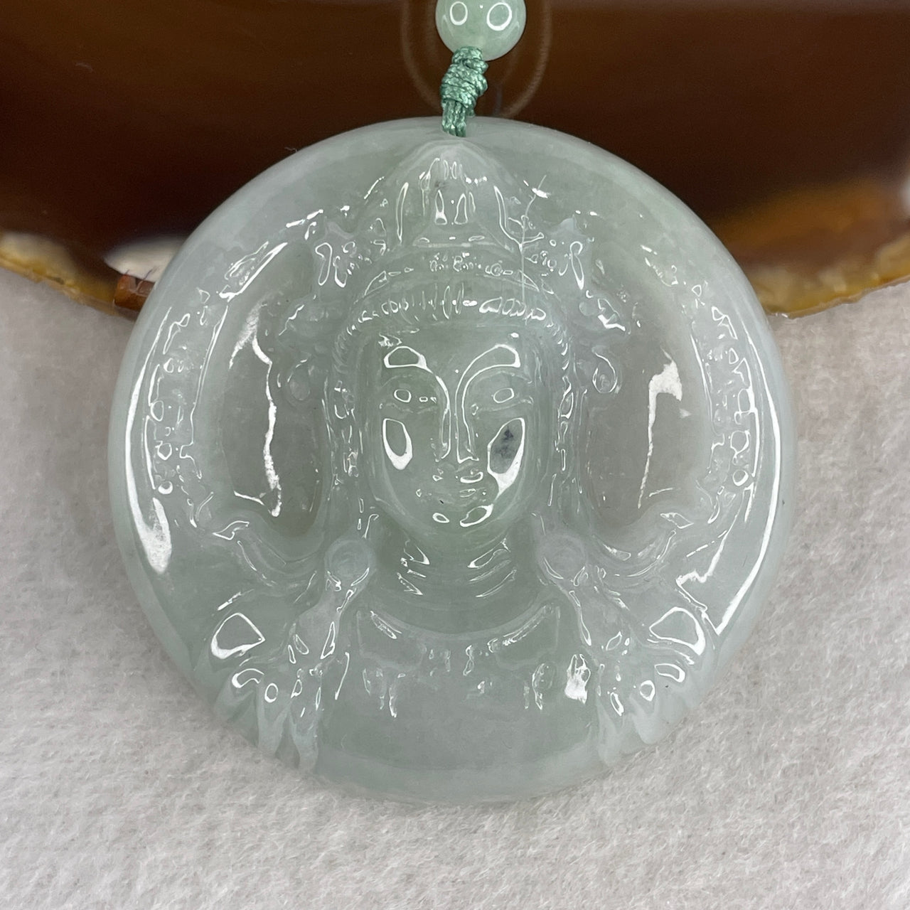 Certified Natural Type A Light Blueish-Green Jadeite Guan Yin Head Pendant | Magnificent 54.60g Substantive Plaque | 49.8x12.7mm Imperial Goddess of Compassion & Ultimate Protection Amulet