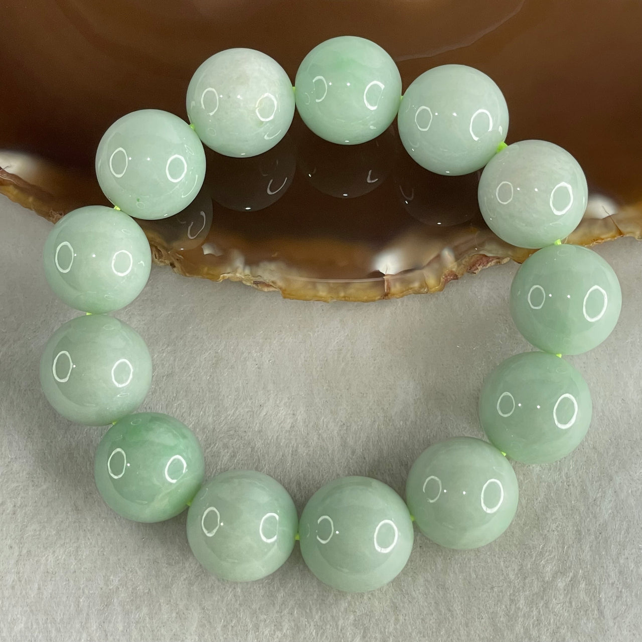 Type A Light Green Jadeite Beads Bracelet 89.10g 15cm 16.0mm 13 Beads (Very Slight Internal Lines) - Huangs Jadeite and Jewelry Pte Ltd